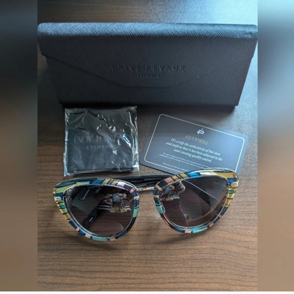 EUC Privรฉ Revaux Multicolor Monet Cat-Eye Polararized Black Sunglasses Excellent - Picture 1 of 12
